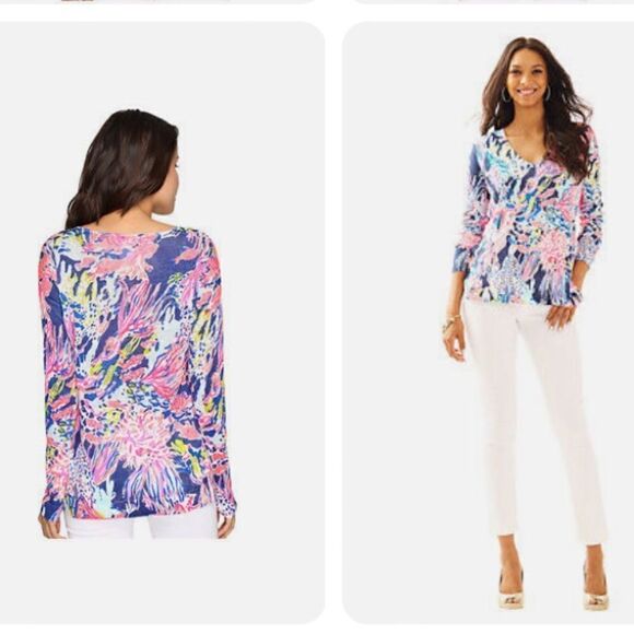 Lilly Pulitzer Liesel “Sunken Treasure” Linen Sweater! - Picture 3 of 11